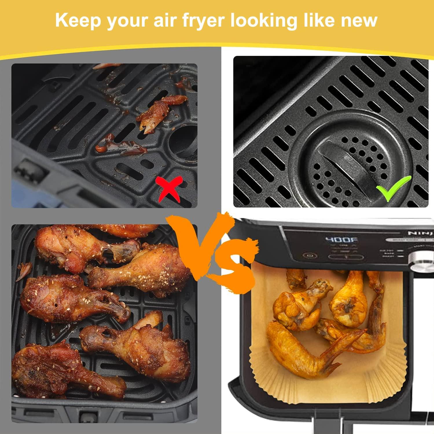 Rectangle Air Fryer Liners（8.6 * 5.5in）Air Fryer Disposable Paper Liners for Ninja AF300UK AF400UK, Salter and Other Dual Zone Air Fryer,Oil and Water Resistant on Both Sides, for Air Fryer, 100Pcs 3