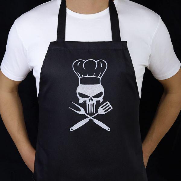 EXPRESS-STICKEREI Cooking apron unisex Adjustable Kitchen Aprons with Pocket | adjustable neck strap (Cooking Skull - Kochschürze) 3