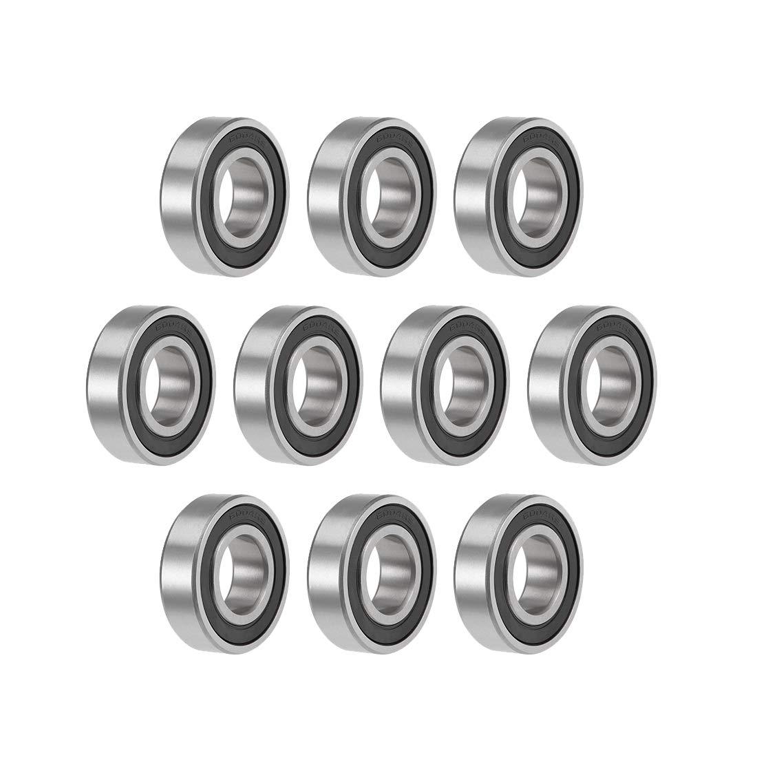 sourcing map 6004-2RS Deep Groove Ball Bearings Z2 20mm X 42mm X 12mm Double Shielded Carbon Steel 10pcs 0