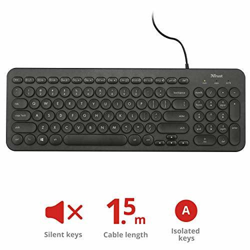 Trust Muto Wired Full Size Multimedia Keyboard for PC and Laptop, Low profile compact keyboard with Quiet Keys, UK Layout, Black 1