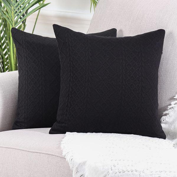 YAERTUN Pack of 2 Super Soft Decorative Throw Pillow Cases Square Cushion Covers Pillowcases for Couch Sofa Bedroom Car Modern Embossed Patterned,24 x 24 inch,Black 0