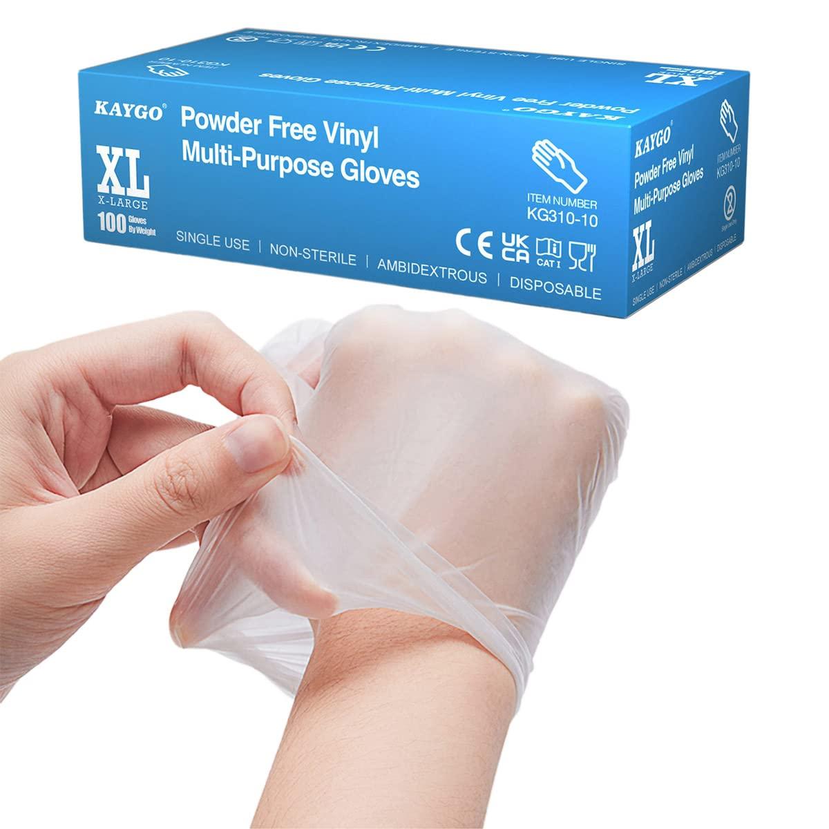 KAYGO Disposable Vinyl Gloves Multi-Purpose, Powder Free Latex Free, 10 Boxes, 1000 pcs, Ideal for Cleaning, Food Handling, Hair Dye, KG310 (Clear, Medium)