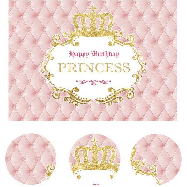 LYWYGG 8x6FT Girl Backdrop Pink Birthday Backdrop Golden Crown Backdrop Girl Birthday Photography Backdrop Photo Studio Backdrop Cake Table and Party Decoration Background CP-319 3