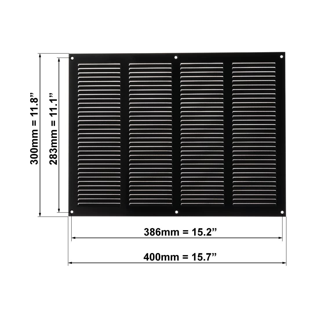 Metal Air Vent Grille Cover with Insect Mesh - Ventilation Cover (400x300mm / 15x11'', Black) 1