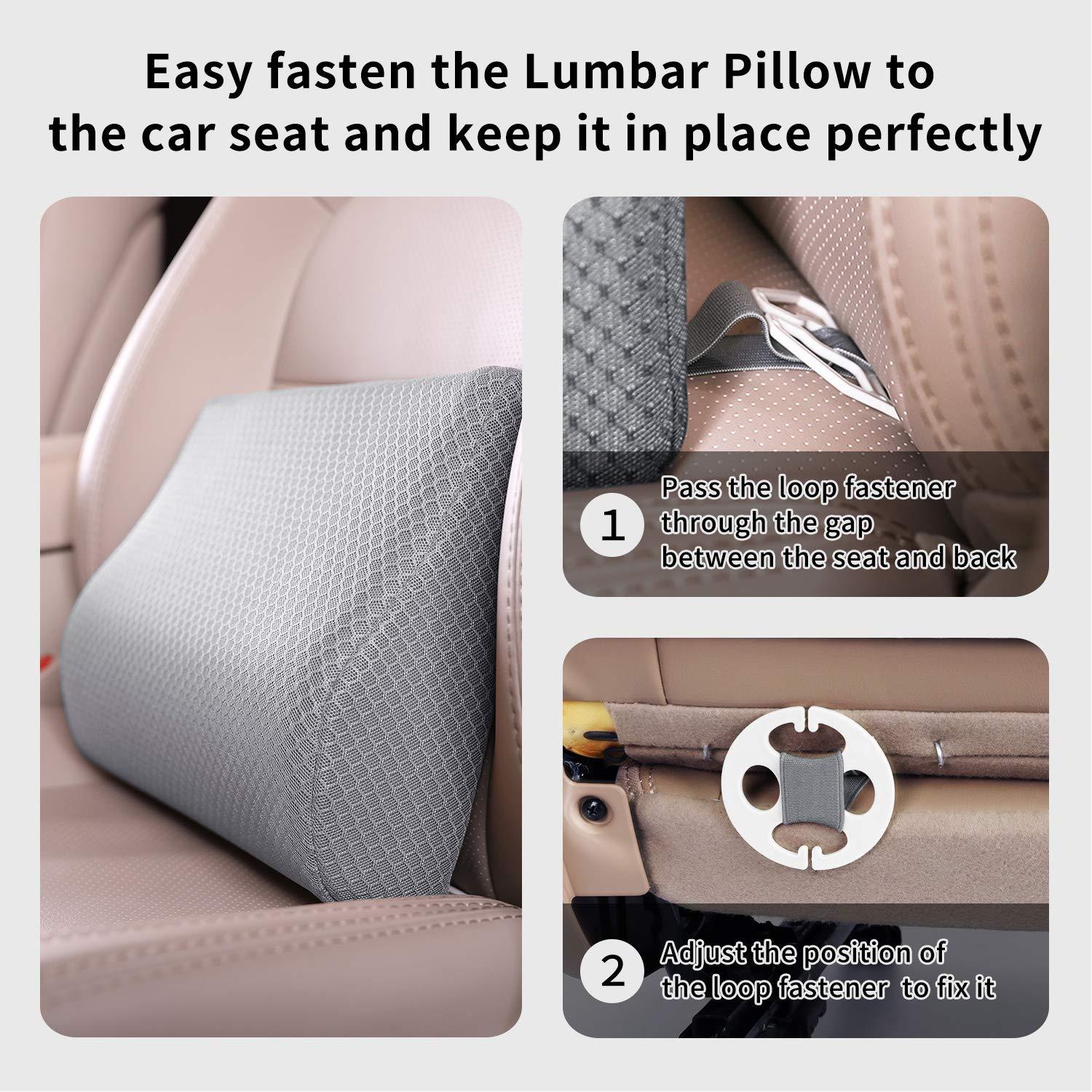 Livtribe Lumbar Support Pillow for Car,Memory Foam car back support,Mid/Lower Back Support Cushion for Car Seat (Grey) 4