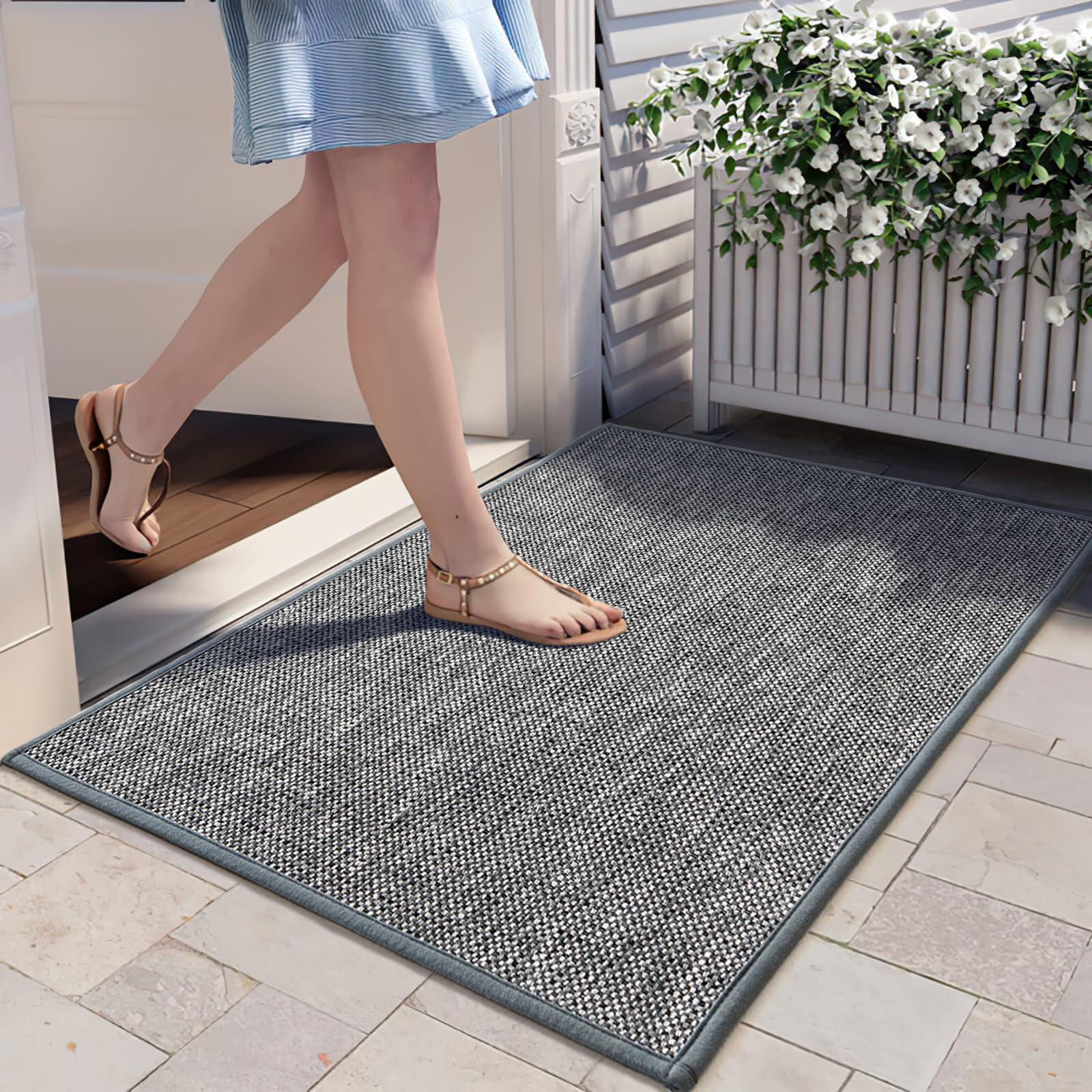 MIULEE Door Mat Indoor and Outdoor Doormats Super Absorbent and Non-Slip Front Entrance Rug Carpet Washable Barrier Rug for Dirt Trapping Shoes Scraper and Pet-friendly Use 80x120cm Gray-White 0