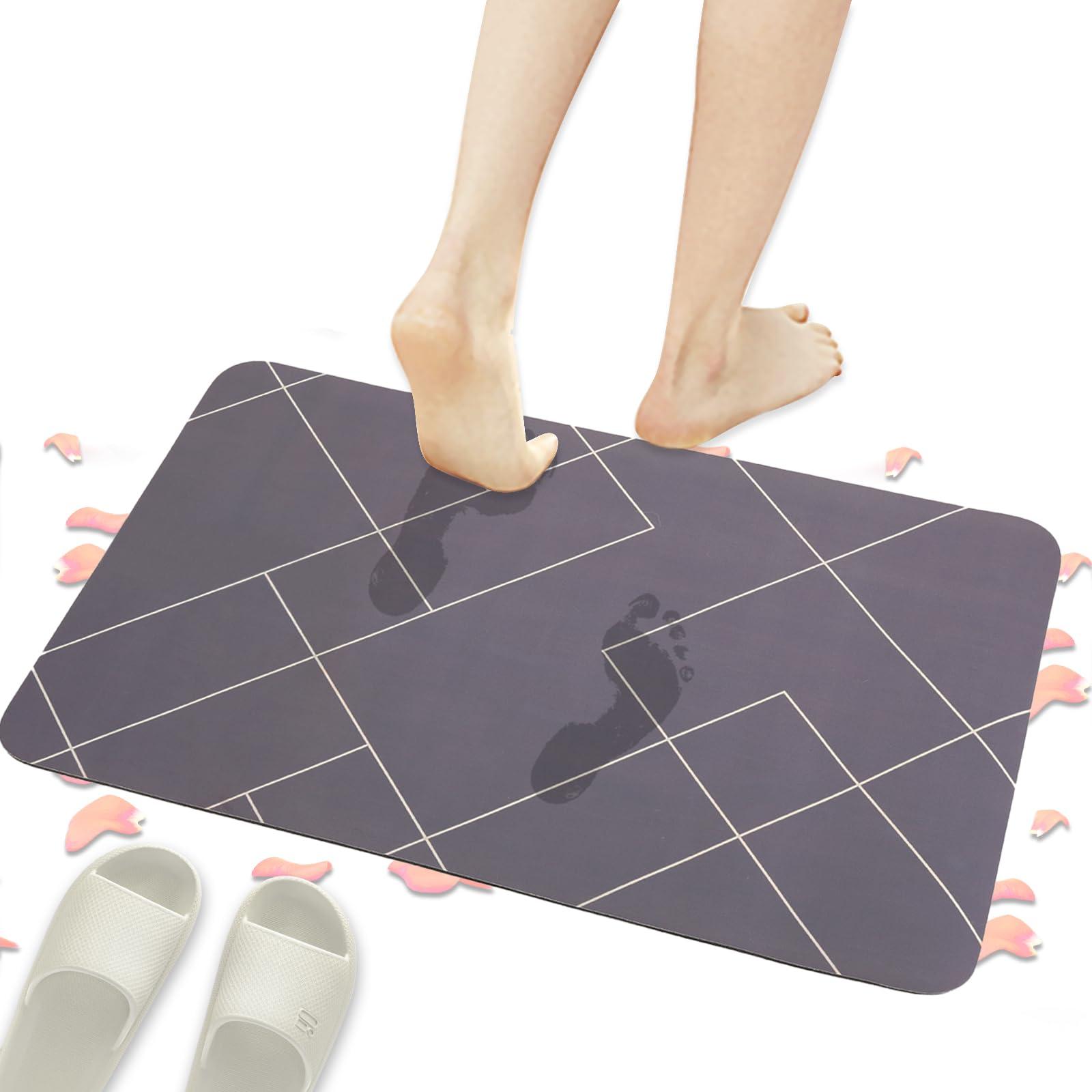 ALLONWAY Bath Mat 80 * 50 cm, Bathroom Shower Mat Non Slip, Easy to Clean Toilet Mat, Super Absorbent Bathroom Rug, Suitable for Bathroom, Kitchen, Bedroom, Quick Dry, Dark Gray