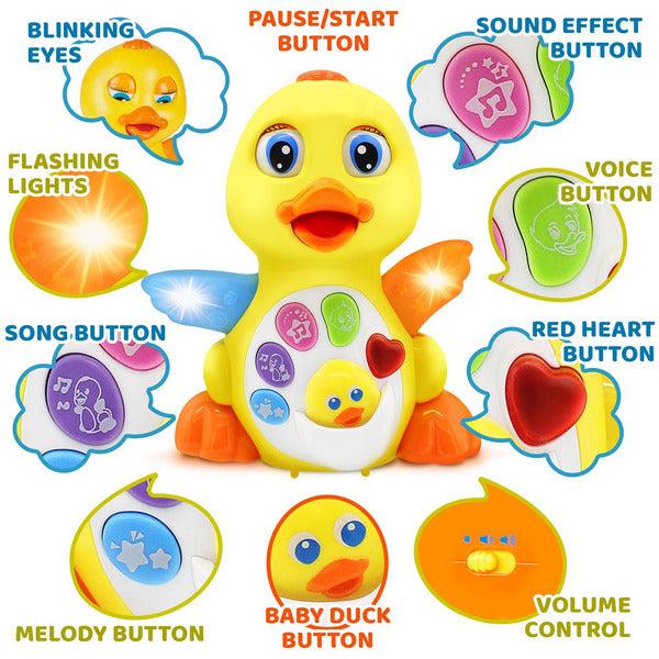 Kids Toy Singing Musical Duck Toy- Walks, Flaps Wings, 6 Songs, Speaking and Sound Effect Modes. Flapping Yellow Duck Action Educational Learning and Walking Toy for 18m+ 2