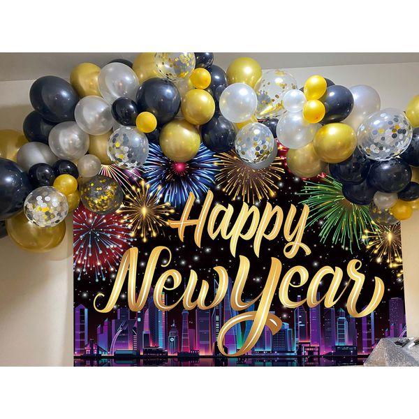 Happy New Year Backdrop New Year Party Photography Background Firework New Years Decoration Banner 2023 Fmily New Years Eve Party Supplies (8x6FT) 2