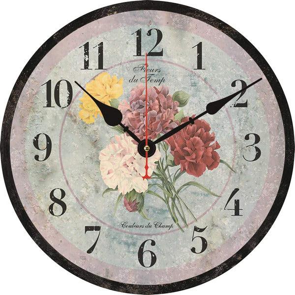 Toudorp Home Decor Wall Clock Accurate Quartz Movement Battery Operated Silent Wall Clocks Indoor Colorful Flowers Style Decorative Wall Clocks 14 Inch Easy to Read Wooden Round Wall Clock