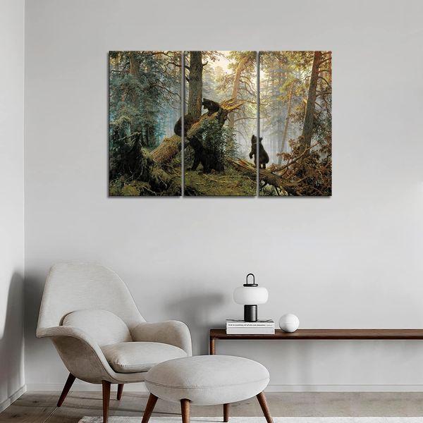 Bear Play In Forest Broken Tree Wall Art Painting The Picture Print On Canvas Animal Pictures Modern Artwork For Living Room Dinning Room Home Decor Decoration Gift 4