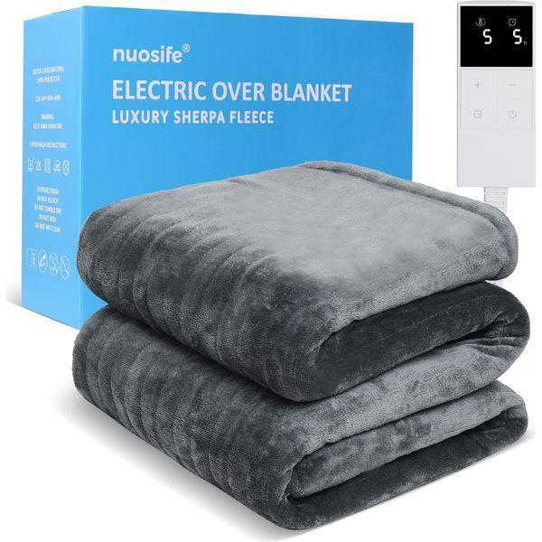 nuosife Electric Blanket Heated Throw with 10 Heat Settings & 12 Hour Auto Off Timer - Luxury Sherpa Fleece Overblanket - Machine Washable 160x130cm 0