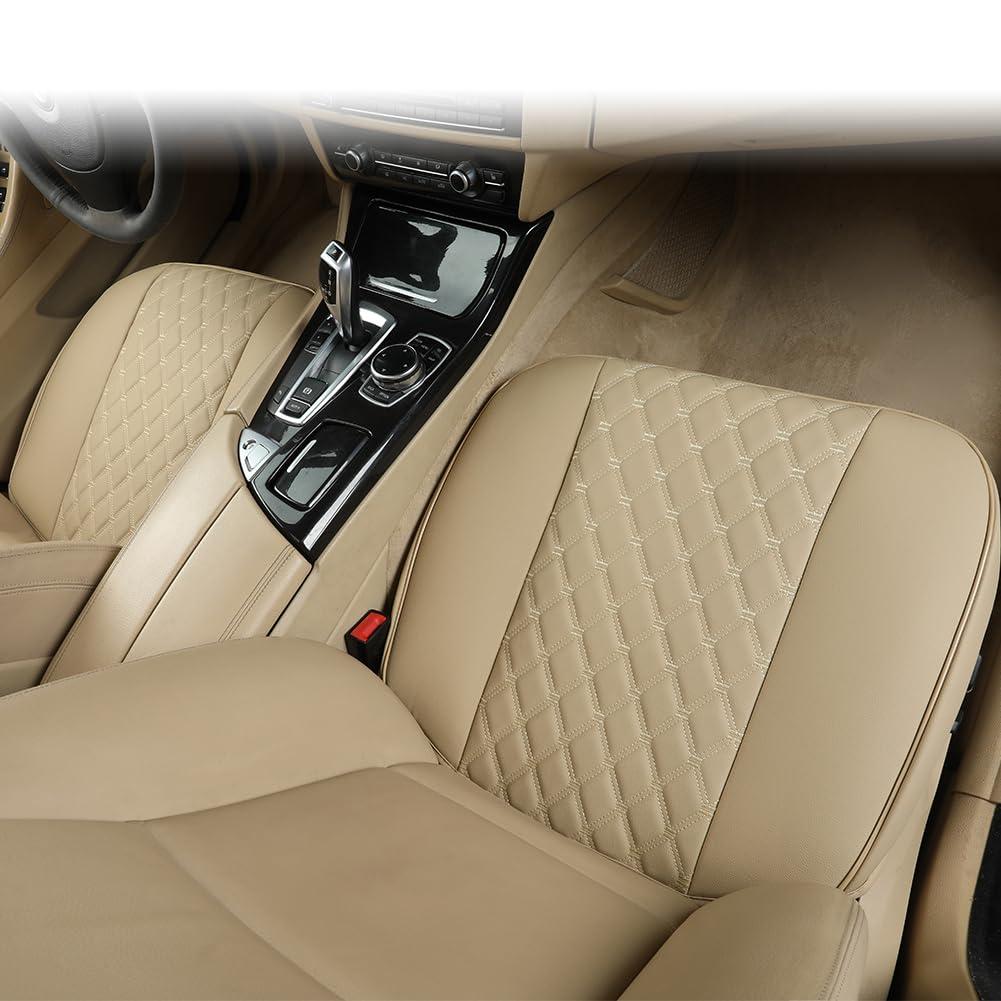 Black Panther Car Seat Cover PU Leather,Full Wrapping Edge,Protector for Front Seat Bottom (53×52 cm)(2Piece,Beige) 3