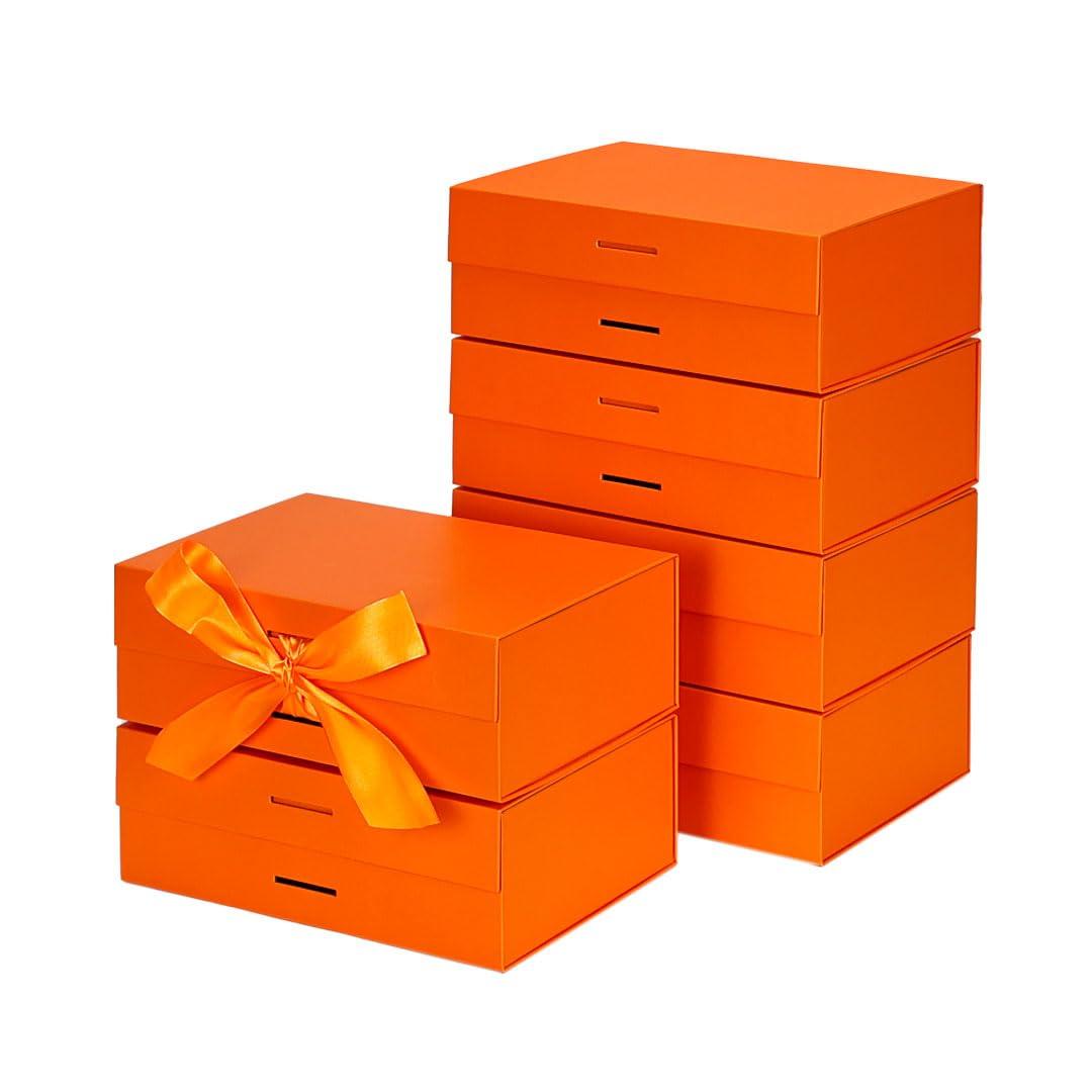 HUAPRINT Gift Box,Gift Boxes with lid 25.5x18.5x8.5 cm,Orange Magnetic Gift Box for presents,Folding Present Box for Gifts,birthday,Bridesmaid Proposal, Christmas,Valentines Day,pack of 6 0