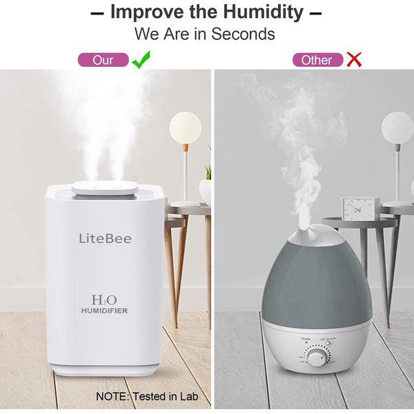 3.3L Humidifiers for Bedroom Baby Room with Night Light, Cool Mist Humidifier for Home, Office & Plant, Continuous Work 8H or Waterless Auto-Off, Up to 25 H for 30ã¡, with 4Pcs Filters 2