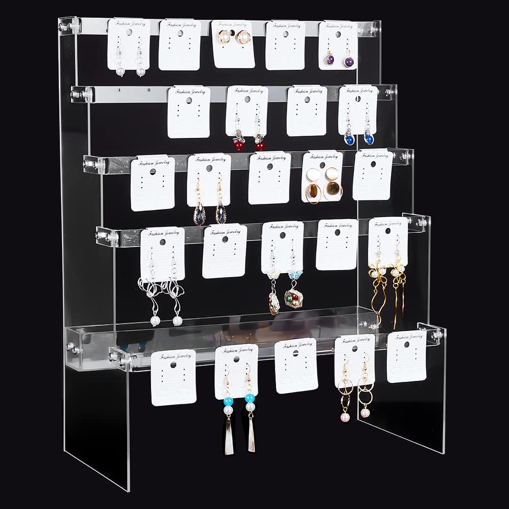 PH PandaHall Earring Holder Display 5-Tier Stud Earring Organizer Dangle Hoop Earring Storage Display Retail Jewellery Photography Props Jewellery Display with 35pcs Cards for Personal Exhibition