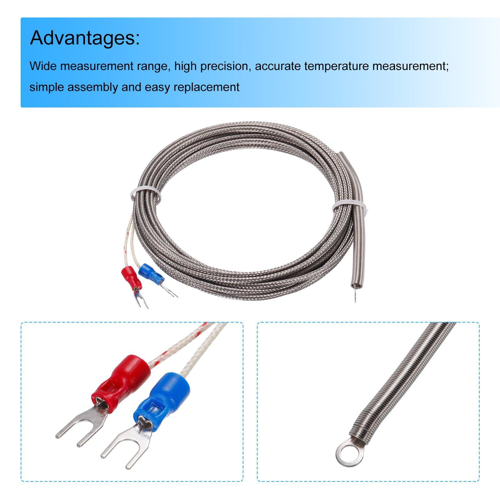 sourcing map K Type Thermocouple Temperature Sensor PT100 4mm Ring High Temperature Probe 13ft Wire 0 to 600°C(32 to 1112°F) Stainless Steel 3