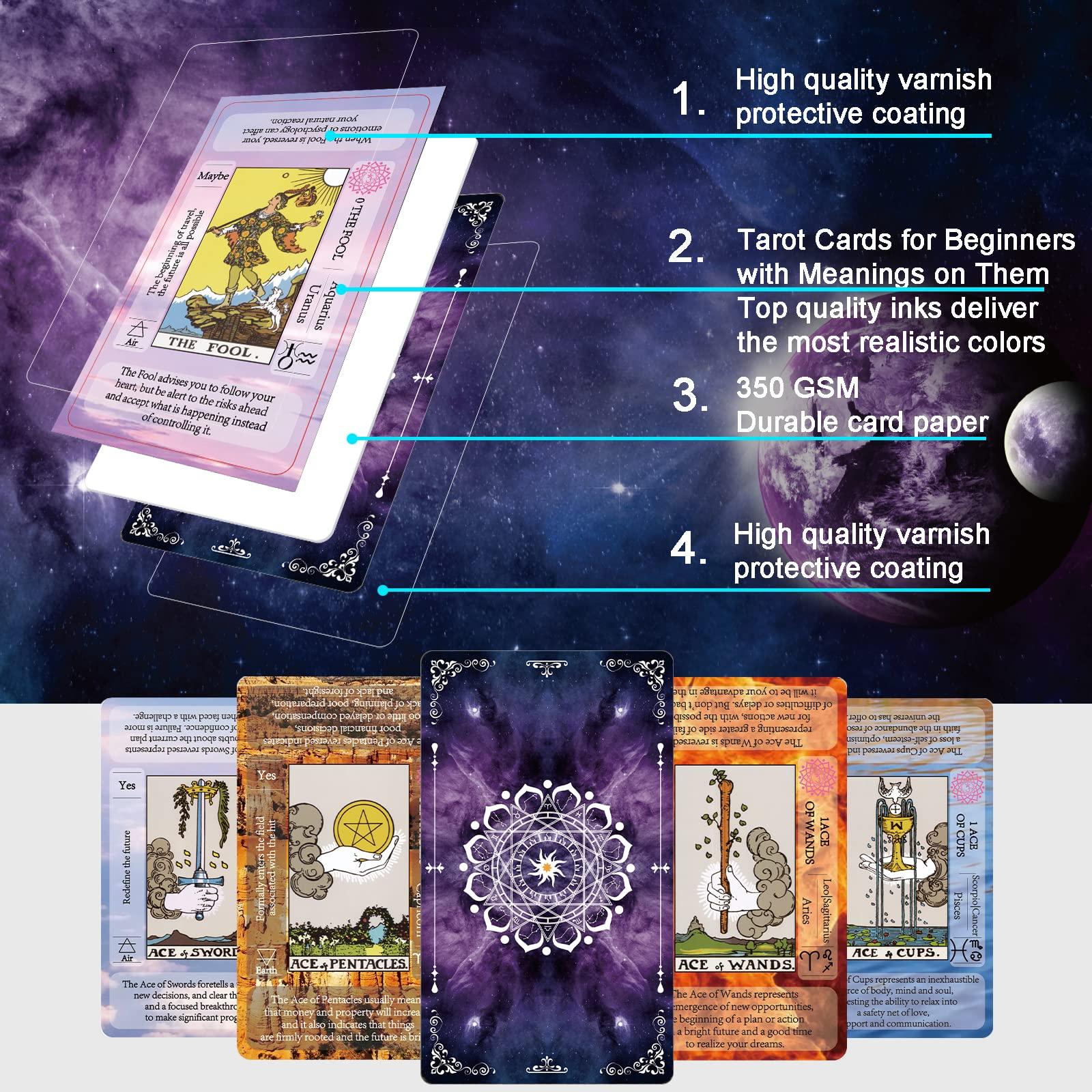 IXIGER Tarot Cards with Meanings on Them,tarot cards and book for beginners set,Learning Tarot Deck Fortune Telling Game with Keywords, Chakra, Planet, Zodiac, Element, Yes/No, Affirmations. 2