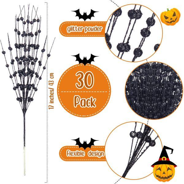 30 Pcs Artificial Glitter Berry Stem Decorations Bead Sticks Pick 17 Inch Halloween Christmas Ornaments Glittery Twigs for Christmas Tree Xmas Wreath Vase Filler Home Decor (Silver) 2