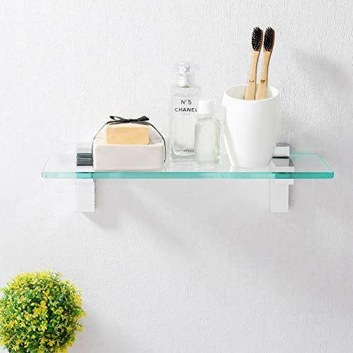 KES Bathroom Glass Shelf 50CM Shower Shelf 8MM Thick Square Tempered Glass with Polished Chrome Bracket Wall Mounted, BGS3201 1