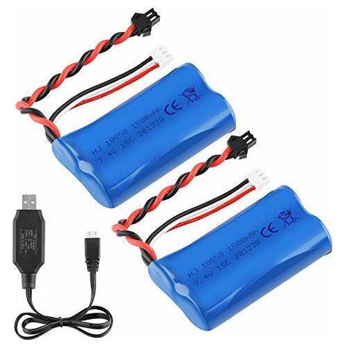 2PCS 7.4V 1500mAh Li-ion Battery 15C SM Plug Rechargeable Battery with USB Battery Charger for RC Car Boat Spare Parts Accessories 0