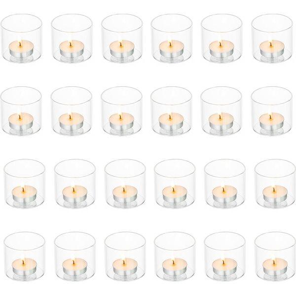 Votive Glass Christmas Candle Holders - Romadedi 24 Bulk Clear Tealight Holder for Floating Tea Light Candles for Dinner Table Centerpiece Wedding Party Decor，5.7 X 5 Cm