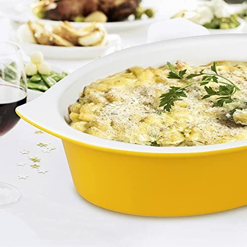 Keponbee Ceramic Baking Dishes for Oven Baking Pan Oval Baking Dish, Large Lasagna Dishes Deep Au Gratin Dish Casserole Dish, 29x18x6.5cm, Yellow 2