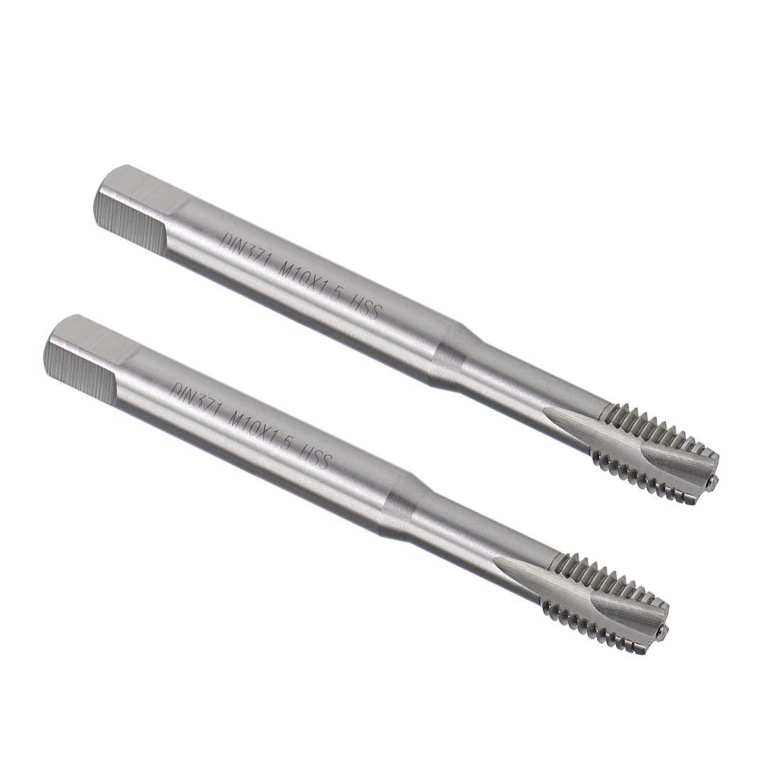 sourcing map M10 x 1.5 Spiral Point Threading Tap, H2 Tolerance High Speed Steel Uncoated, Round Shank with Square End, DIN371/376, Metric Screw Taps Tapping Bit for Thread Repair, 2pcs