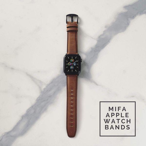 Mifa Made for Apple Watch ultra Band 49mm 9 8 7 45mm 44mm 42mm Series 6 SE 5 4 3 Modern Classic Leather Vintage Dressy Bands Dark Brown Replacement Straps Sweatproof iwatch Nike Space Brow 3