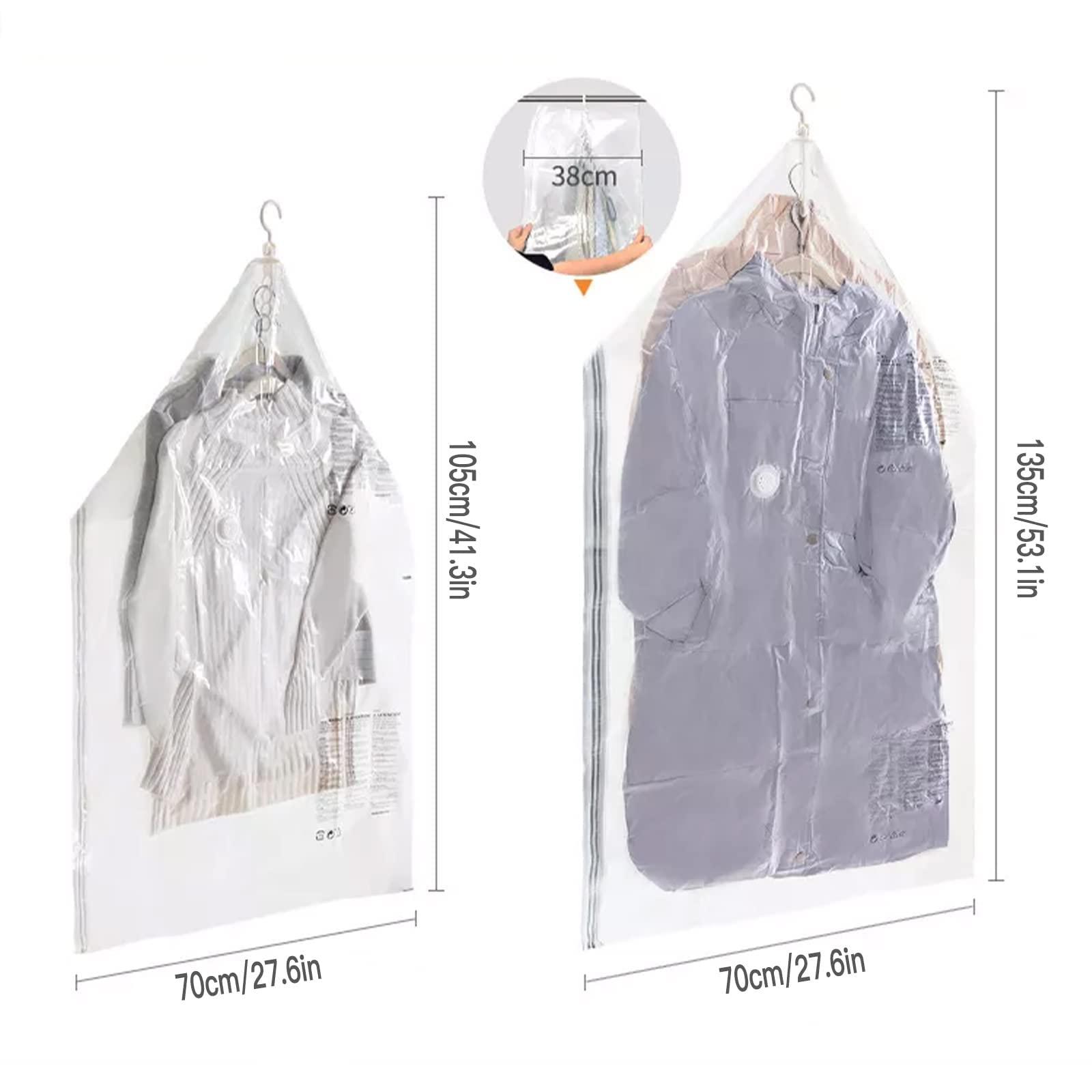 Hanging Vacuum Storage Bags for Clothes, Set of 4 (2 Long 53x27.6 inches, 2 Short 41.3x27.6 inches),Hanging Space Saver Bags for Suits, Dresses, Coat or Jackets, Reusable Closet Organizer 2