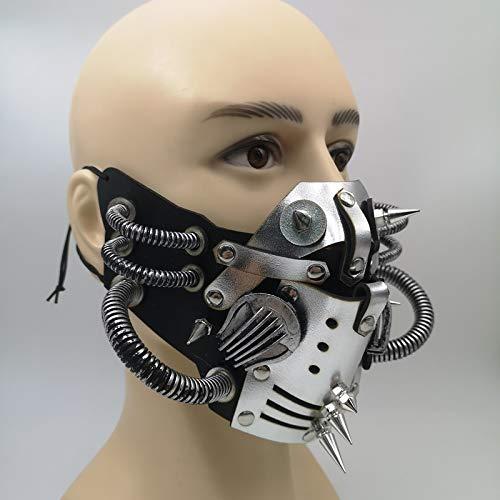 Ubauta Steampunk Leather Mask Cosplay Mask Punk Rivet Masquerade Mask (Silver Tubular Mask) 1