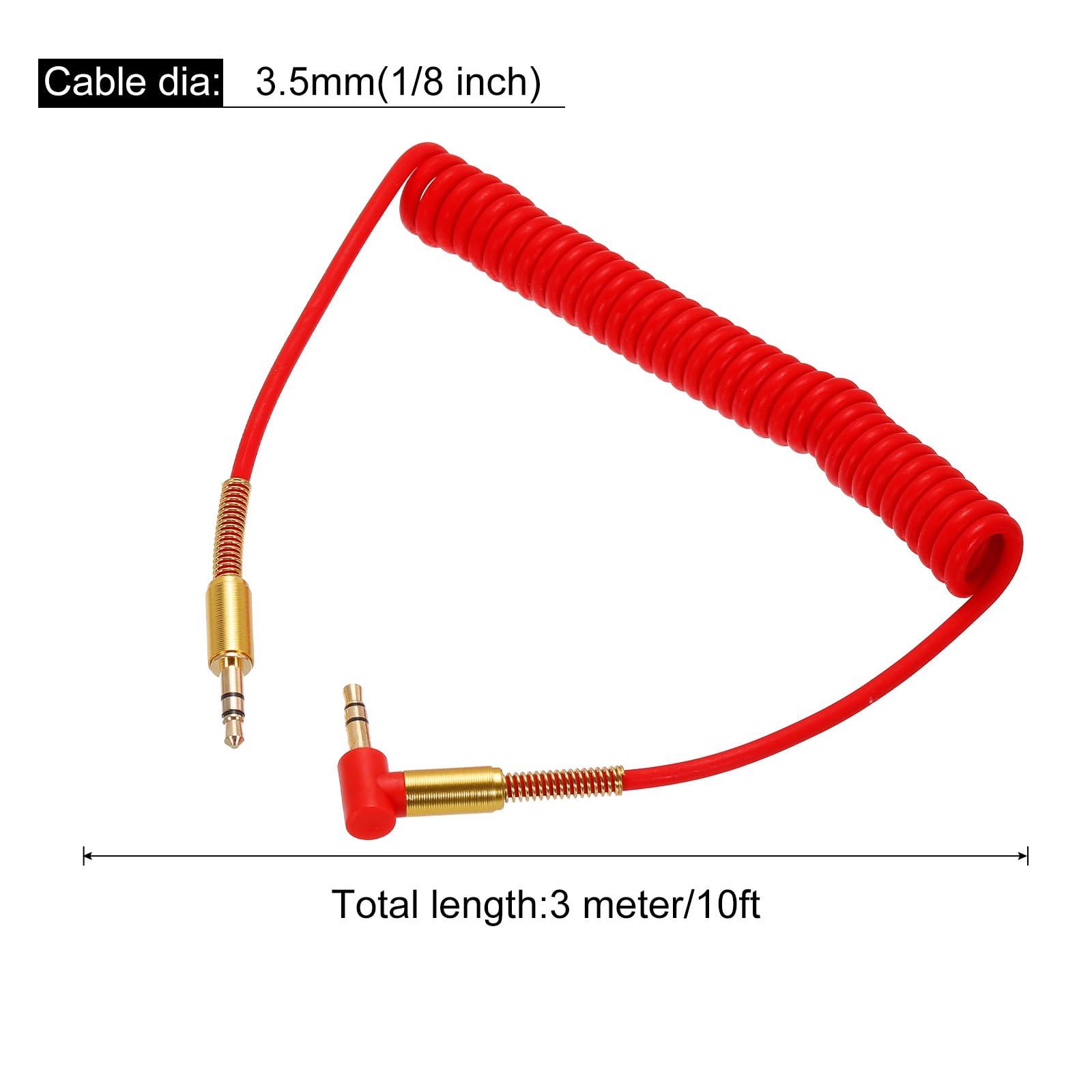 sourcing map 3.5mm TRS Aux Spring Cable Male to Male Auxiliary Audio HiFi Headphone Cord 3.3ft for Phone Headphone Speaker Stereo Echo, Red 1