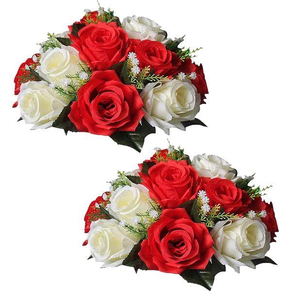 Sziqiqi Pack of 2 Fake Flower Bouquet, Plastic Roses with Base, Suit for Wedding/party Centerpiece Road Lead Flower Rack Decorations, 2 Pieces