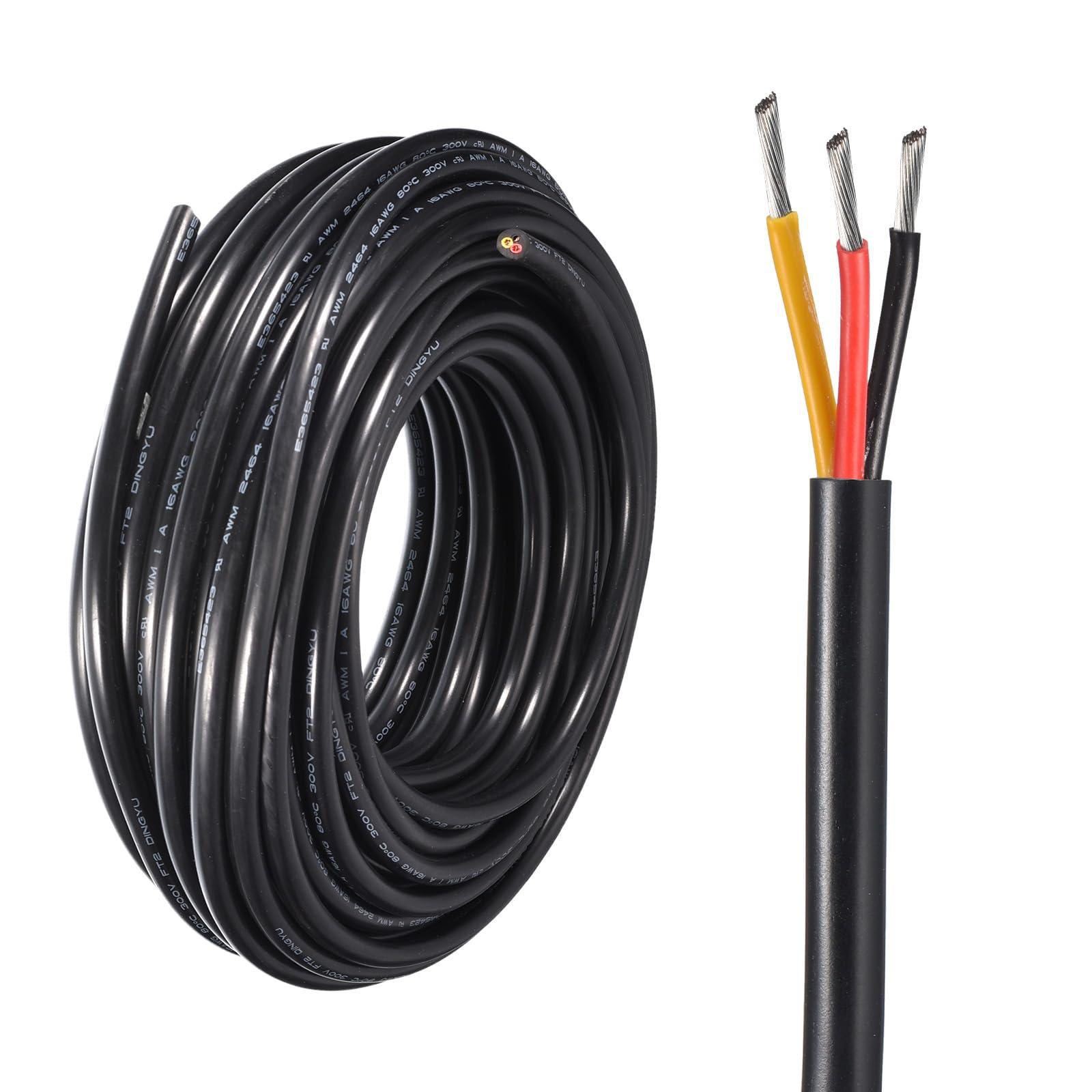 sourcing map Power Cable 3 Conductor Electrical Wire 14AWG 98.4ft 30 Meters UL2464 Electrical Wire PVC Cord Copper Cable for LED Strips Lamps Lighting