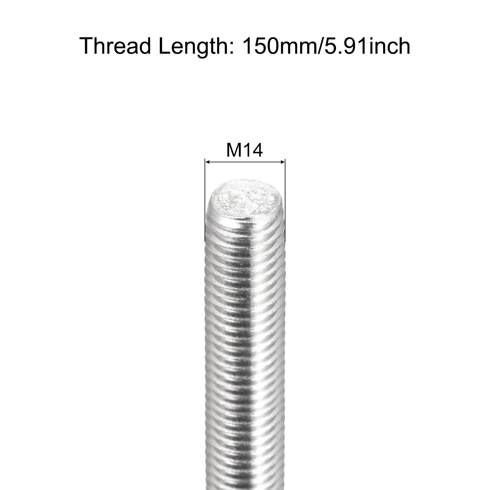 sourcing map Fully Threaded Rod M14 x 150mm 2mm Thread Pitch 304 Stainless Steel Right Hand Threaded Rods Bar Studs 4 Pack 1