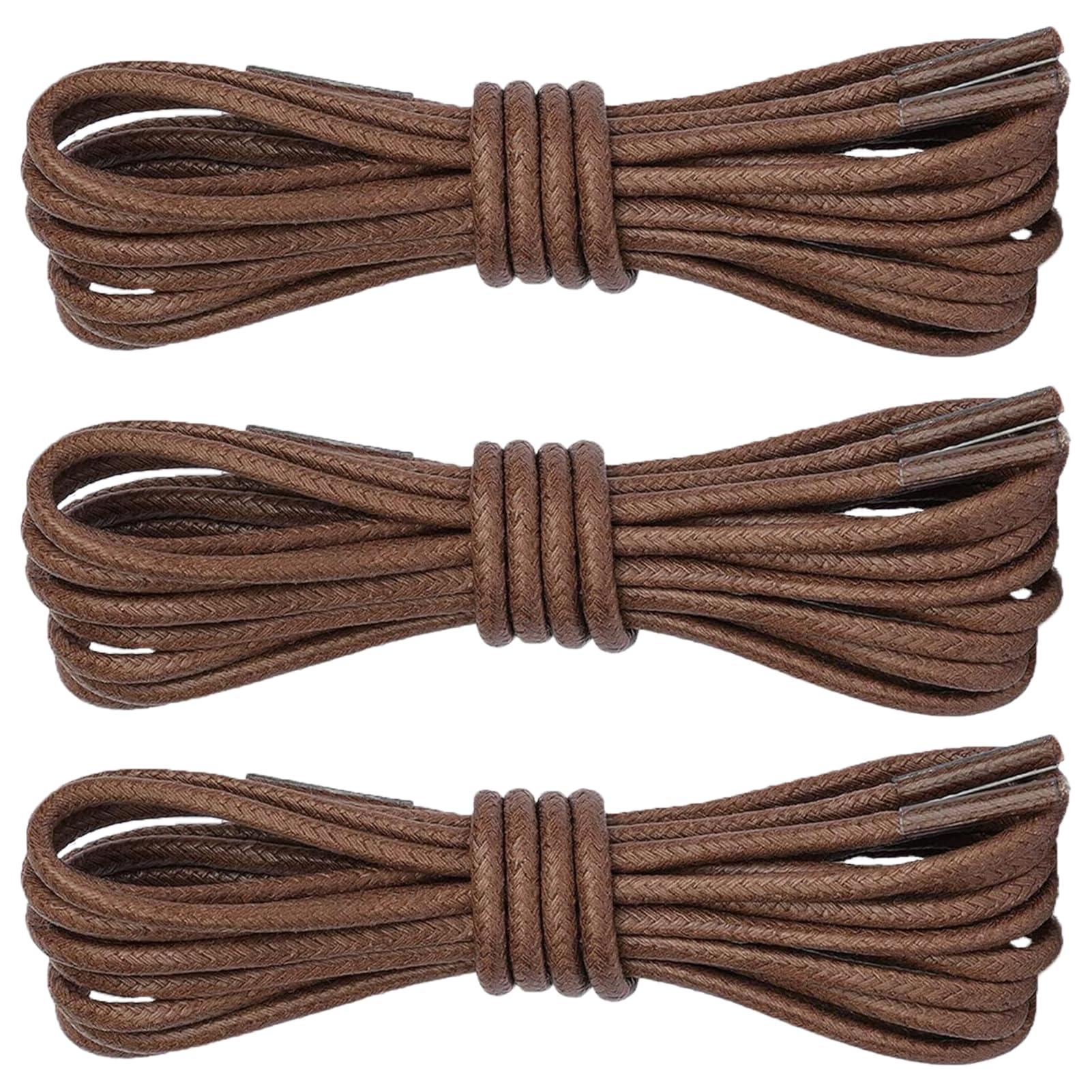 Fadbudss 3 Pairs Round Waxed Shoe Laces, Diameter 2.5mm Cotton Replacement Thin Premium Excellent Traditional Shoelaces for Formal Derby Desert Boots Oxford Shoes Leather Brogues 90 cm Dark Brown 0