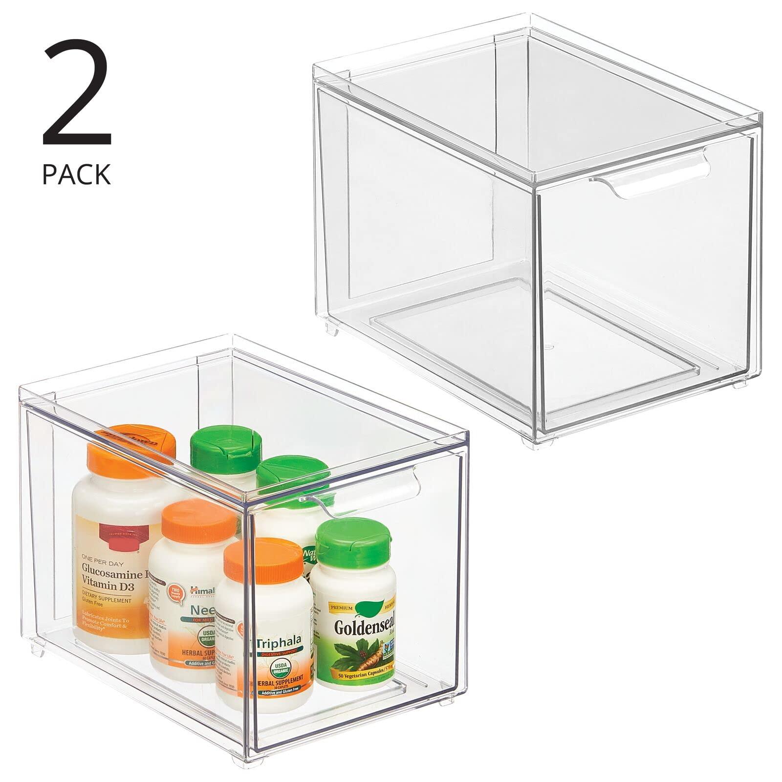 mDesign Shoe Storage Box with 2 Drawers - Sturdy Plastic Storage Box for Shoes - Stackable Drawer Box for Shoes, Accessories and More - Pack of 2 - Clear 1