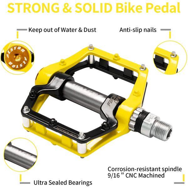 Alston Road Bicycle MTB Aluminum Strong Pedal, Super Powerful CR-MO 9/16" Spindle, Three Pcs Ultra Sealed Bearings FACE Off Pedals 3