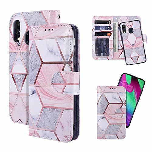 QLTYPRI for Samsung Galaxy A51 Case, Premium PU Leather Rubber Silicone Bumper Credit Card Holder Cash Pocket Magnetic Closure Detachable Wallet Case Cover for Galaxy A51 - Pink Marble 0