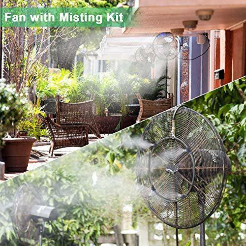 XDDIAS Outdoor Misting System, 24m Mist Cooling System with 30 Mist Nozzles - Fan Misting Kit Automatic Irrigation for Garden Patio Greenhouse 4