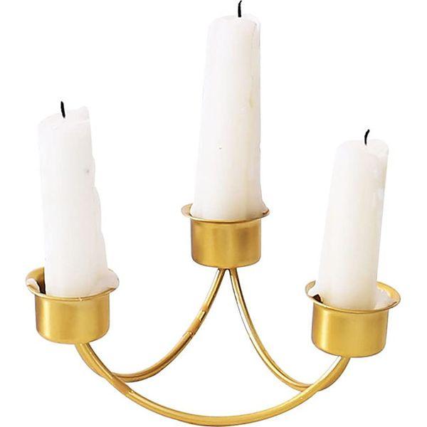 Hosoncovy 3 Arms U Shape Metal Candlestick Holder Candle Stand Decorative Candle Holder Taper Candle Holder for Table Wedding Party Home Decoration (Gold)