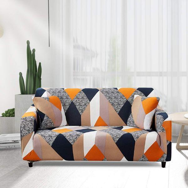 Hotniu 1-Piece Fit Stretch Sofa Covers - Polyester Spandex Printed Sofa Slipcovers - Furniture Cover/Protector for 4 Seat Couch with Elastic Bottom & Anti-Slip Foam (4 Seater, Grey Geometry) 1