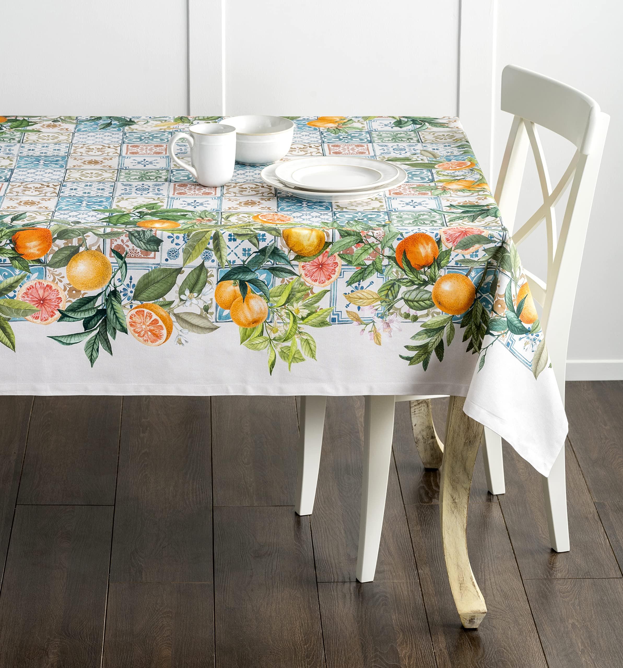 Maison d' Hermine Table Cloths 100% Cotton 140cm x 180cm Decorative Washable Square Tablecloth Easter Table cloth for Dining, Kitchen, Parties & Camping, Pivoine - Spring/Summer 4