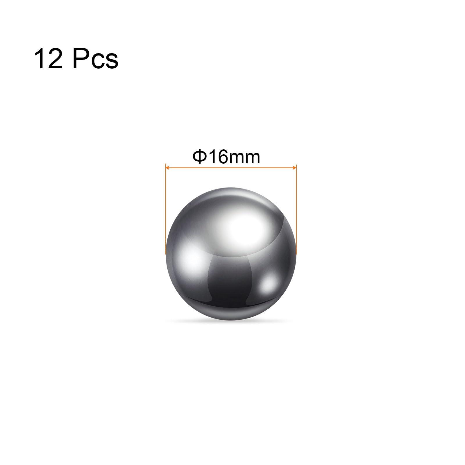 sourcing map 12pcs Precision Balls 16mm Diameter G10 Chrome Steel Ball for Bearings, Silver 1