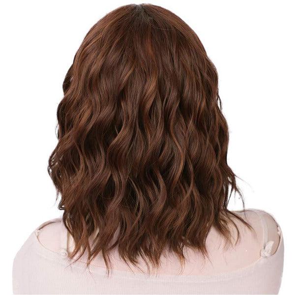 ColorfulPanda Synthetic Brown Highlights Bob Wig with Fringe Short Wavy Curly Wigs for Women Natural Looking Heat Resistant Full Wig for Daily Wear or Cosplay Auburn wig 3