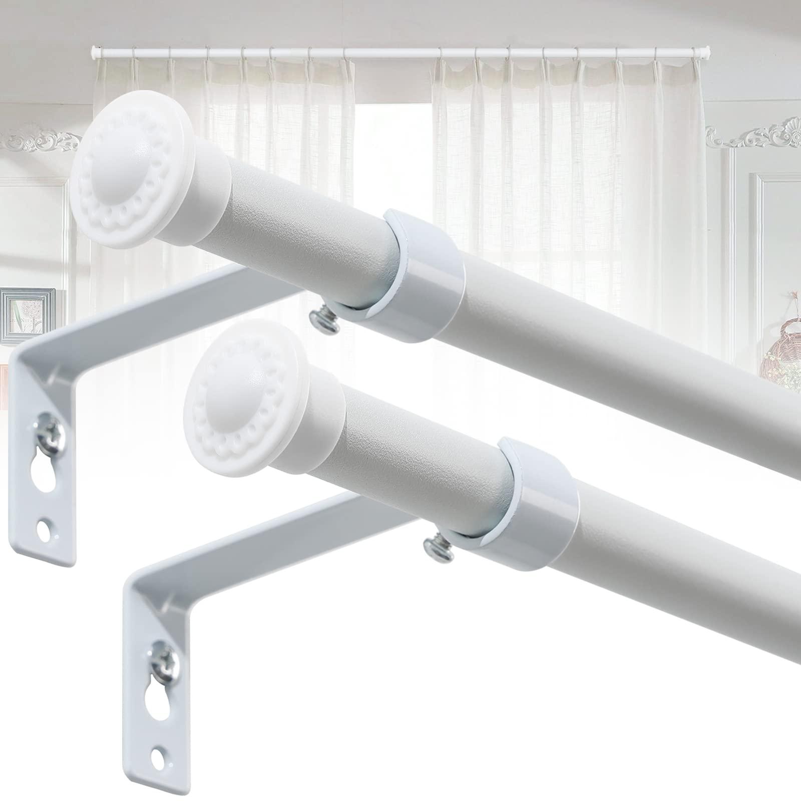 Decorative Curtain Pole 76-157 cm for Windows, 1.6 cm Small Curtain Rod Set 2 Pack, Heavy Duty Cafe Drapery Poles with Bracket - Matte White