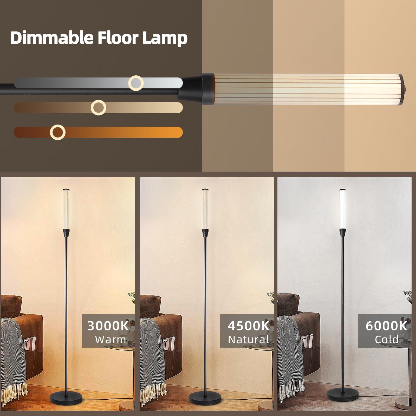 EIDISUNY Dimmable LED Floor Lamp Indoor, Modern LED Floor Lamps with Remote Control, 3 Color temperatures, Modern LED Floor Standing Lamps Indoor for Living Room, Bedroom, Office, Reading - 160cm 10W 2