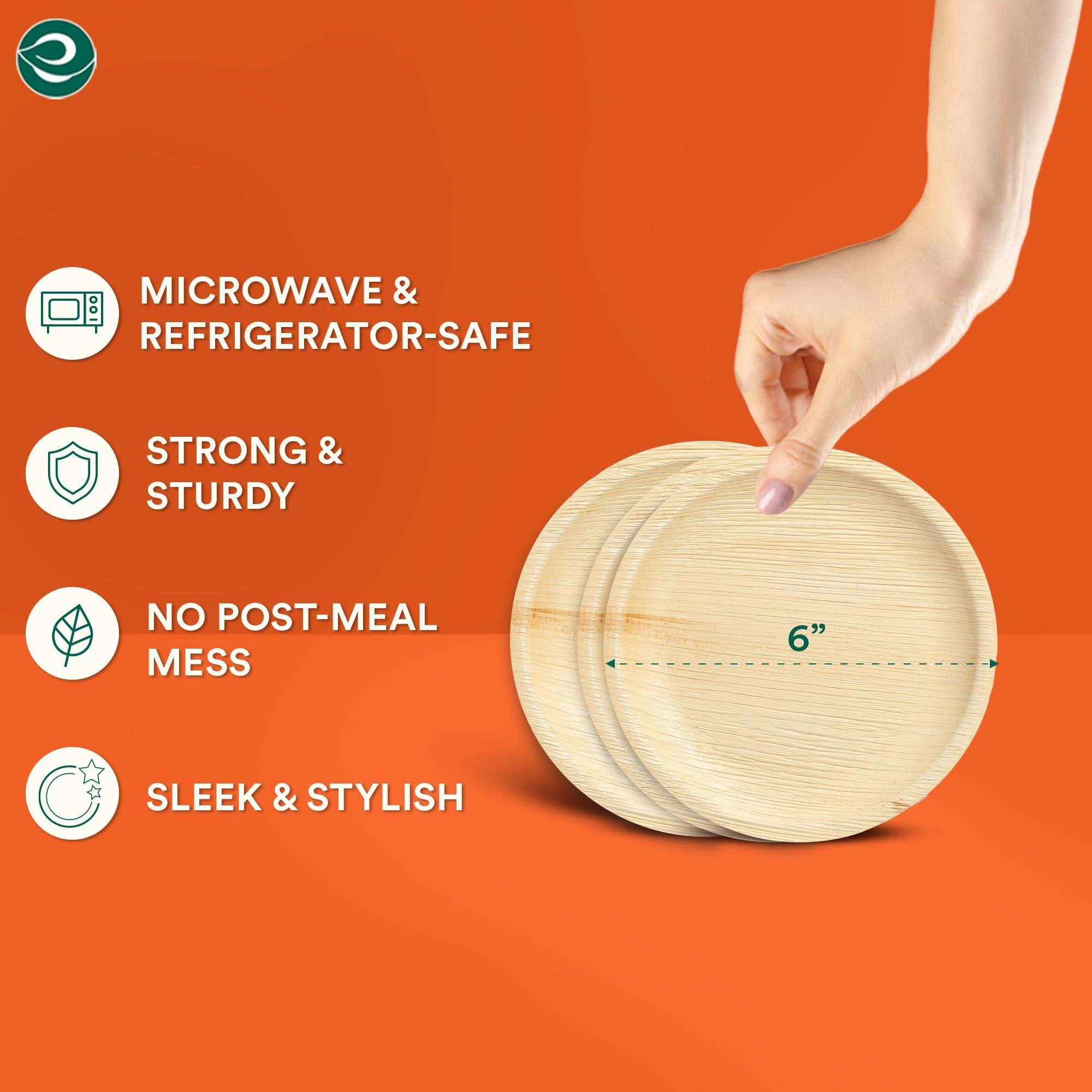 ECO SOUL Compostable 15cm Round Palm Leaf Plates | Pack of 100 | Disposable Bamboo-Like Tableware for Party, BBQ, Picnic, Wedding | Recyclable, Eco-Friendly, Alternative to Plastic & Paper Plates 2