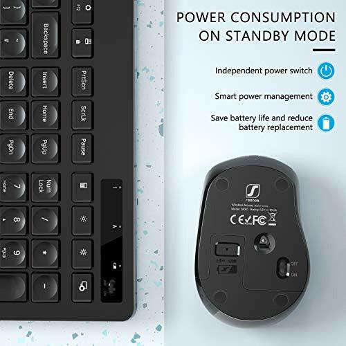 Seenda Wireless Keyboard and Mouse Set, 2.4G Full Size USB Wireless Keyboard with Phone Holder and Quiet Mouse Combo for PC, Desktop, Computer,Laptop, UK Layout 3