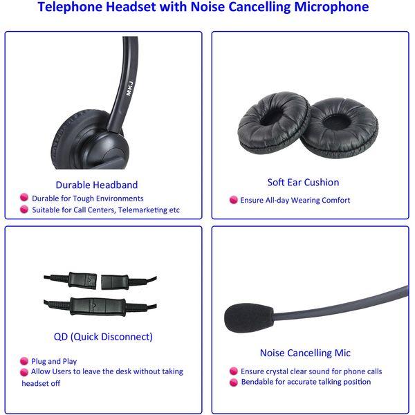 MKJ Telephone Headset for Home Phones with 2.5mm Jack, Corded Call Center Headset with Noise Cancelling Microphone for Panasonic KG-TGEA20 KX-TGA470 Cisco SPA 525G Uniden Vtech DS6151 DS6671-3 CS611 4